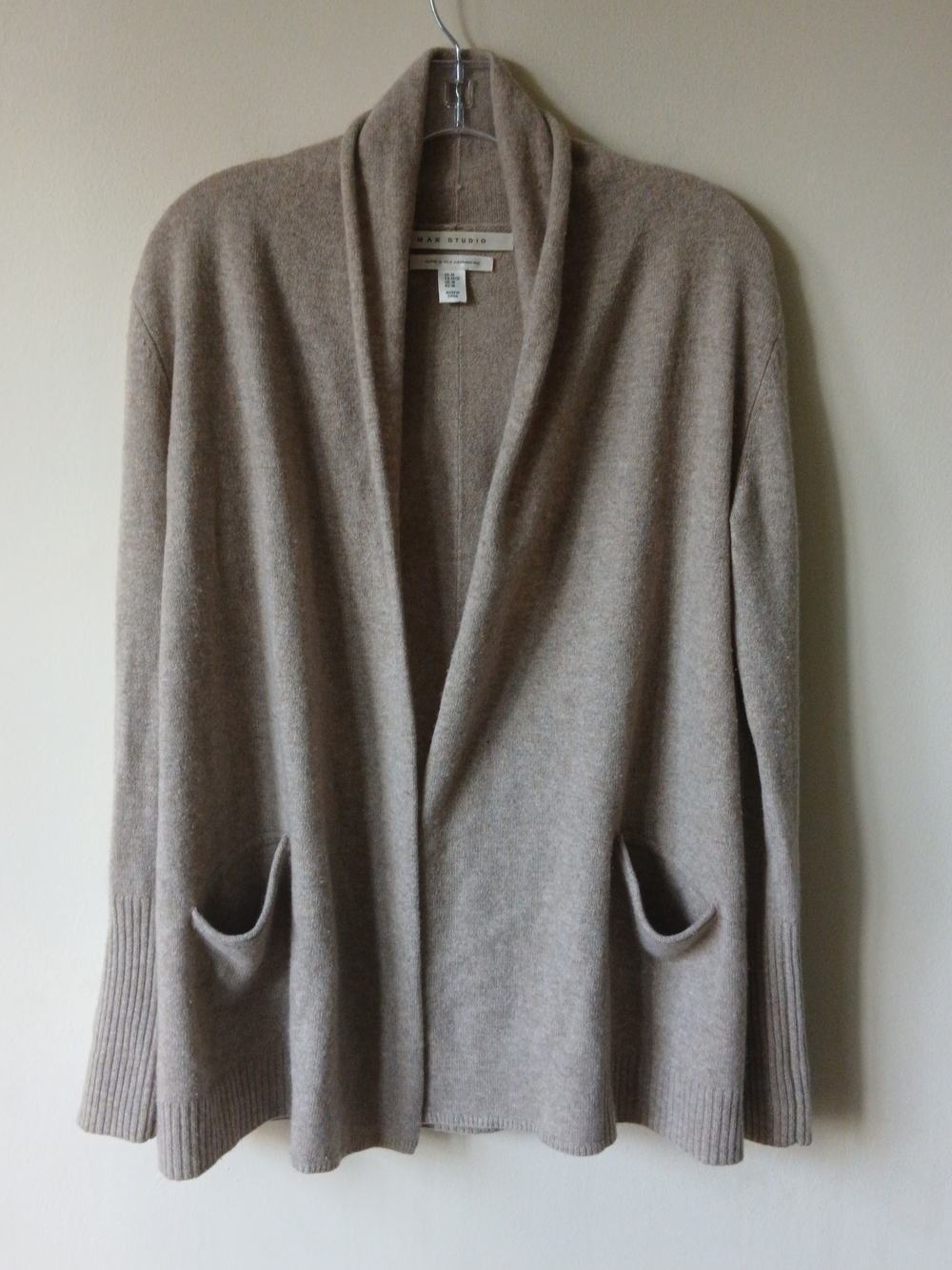 Max Studio Cashmere 100% Open Shawl Cardigan - Taupe Heather
